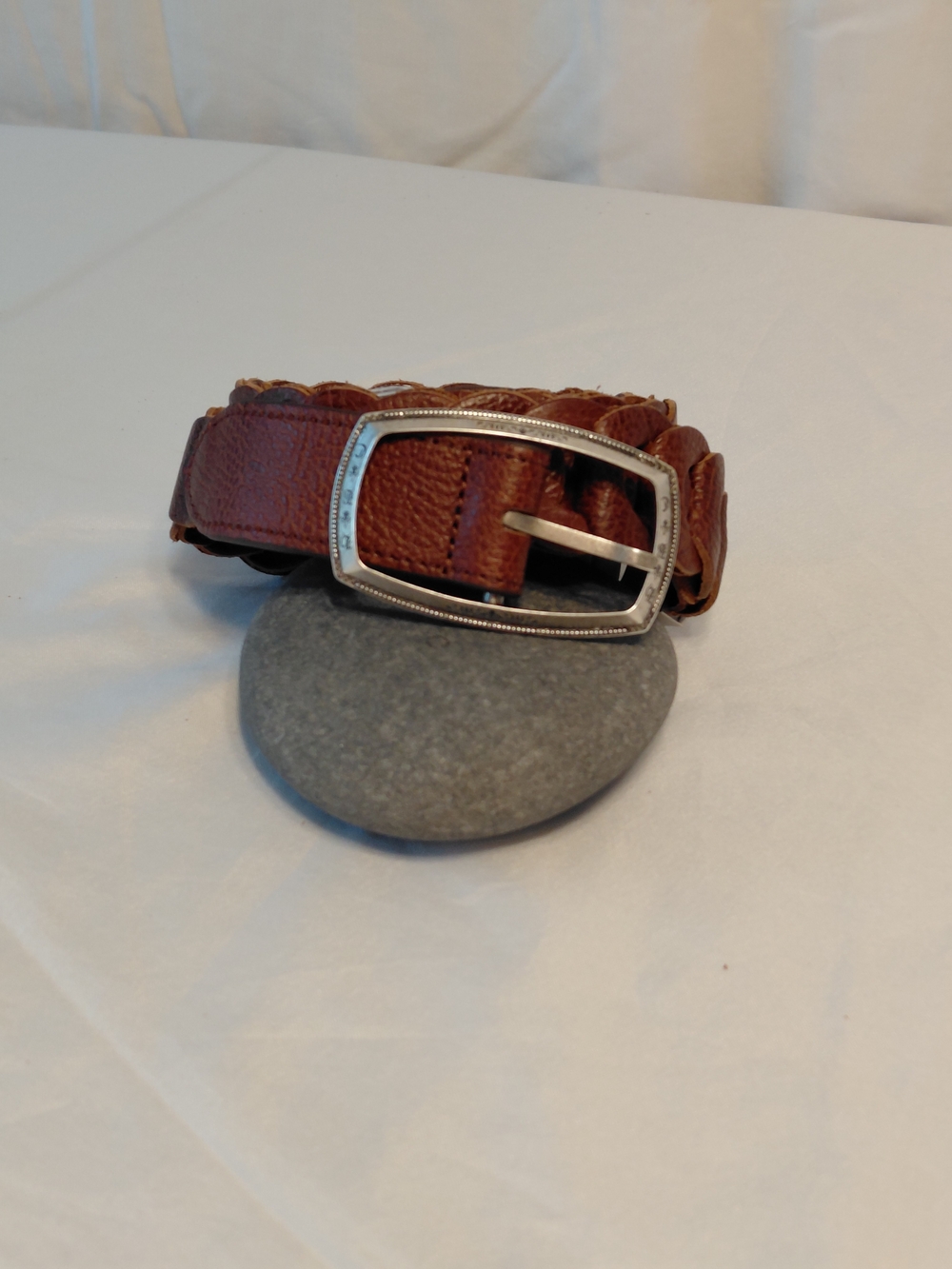 HBC Brand Braided Brown Leather Floppy Belt with Silver Buckle 37" NEW